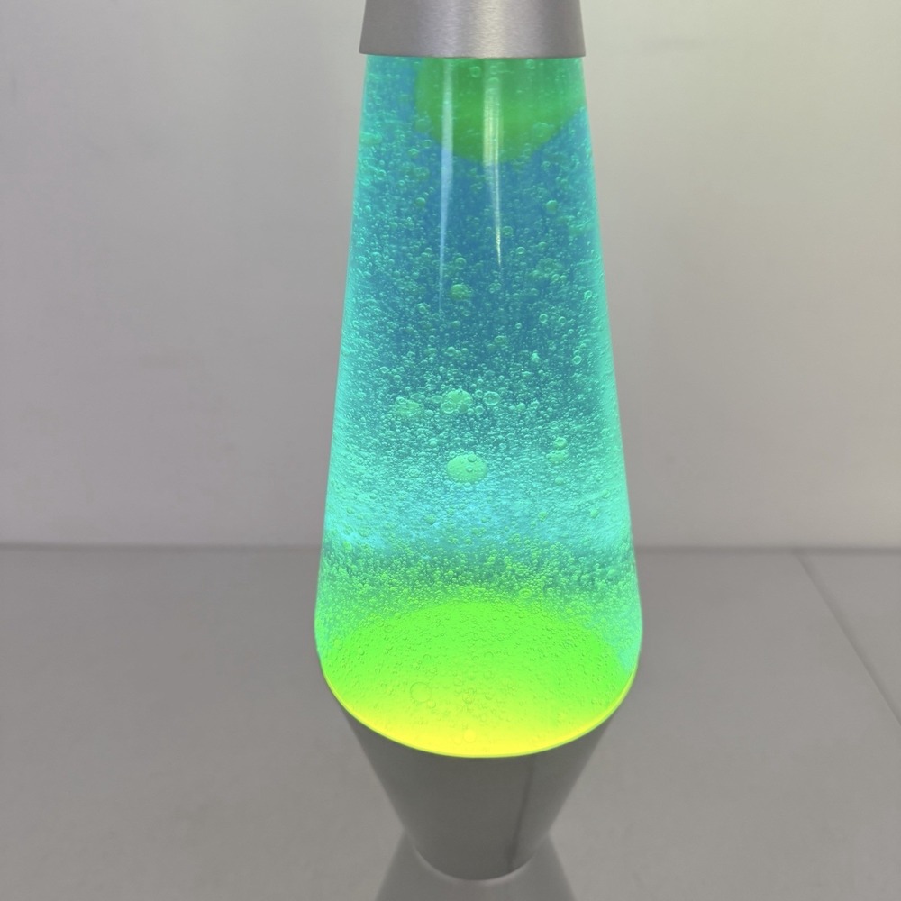 Lava Lamp Model 2124 Silver Blue Liquid Green Wax Motion Lamp 14.5" Tested Works - Picture 2 of 13